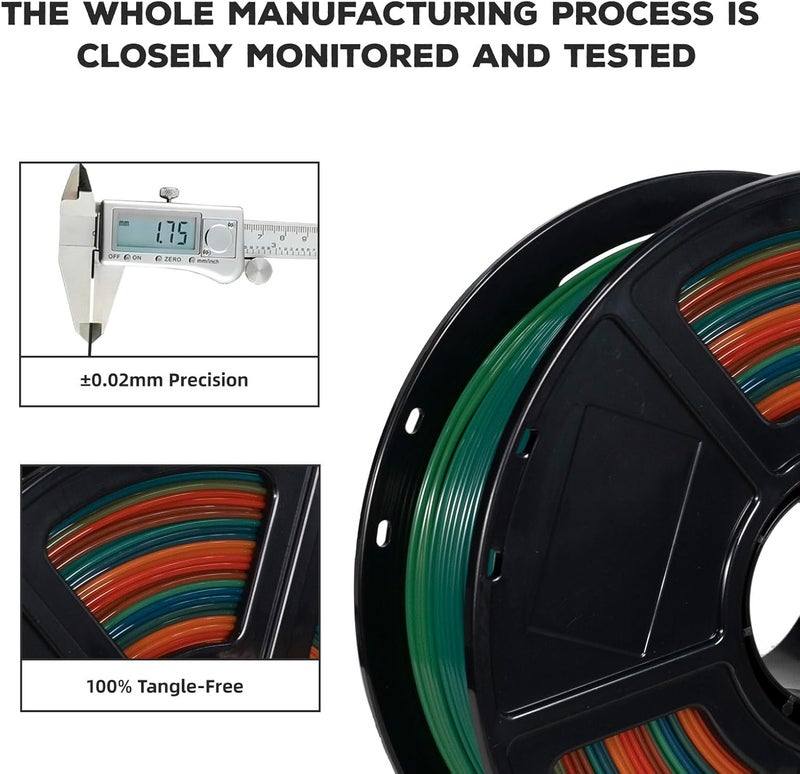 FLASHFORGE PLA Filament 1.75mm, 3D Printer Filament 1kg (2.2lbs) Spool, Dimensional Accuracy +/- 0.02mm, 3D Printing Filament Easy to Use and Fits for Most FDM 3D Printers (Rainbow) - Image 3